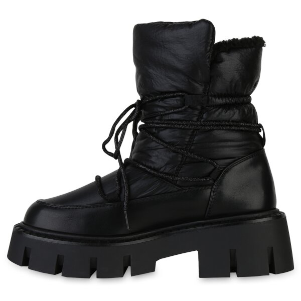 Stiefelparadies Damen Plateau Boots in Schwarz Fabrikverkauf