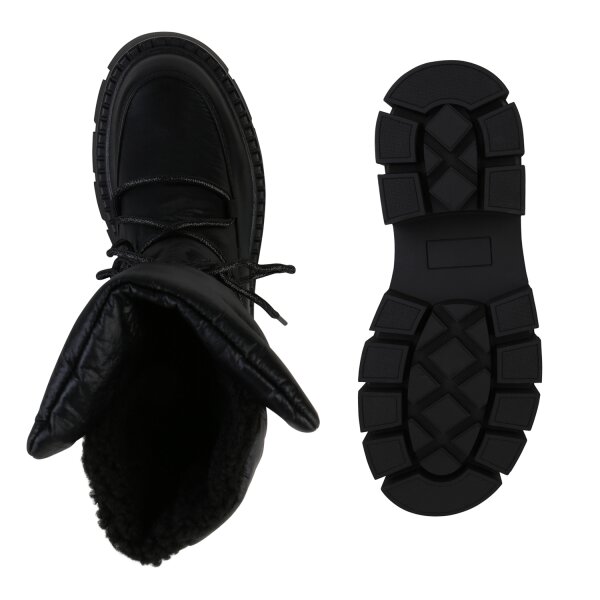 Stiefelparadies Damen Plateau Boots in Schwarz Fabrikverkauf