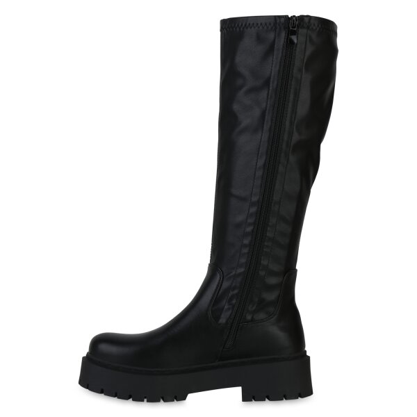 Stiefelparadies Damen Plateaustiefel in Schwarz