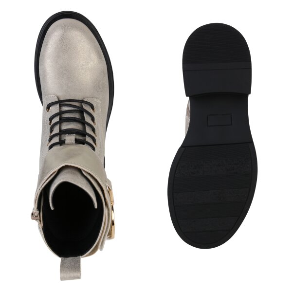 Stiefelparadies Damen Schnürstiefeletten in Gold Outlet