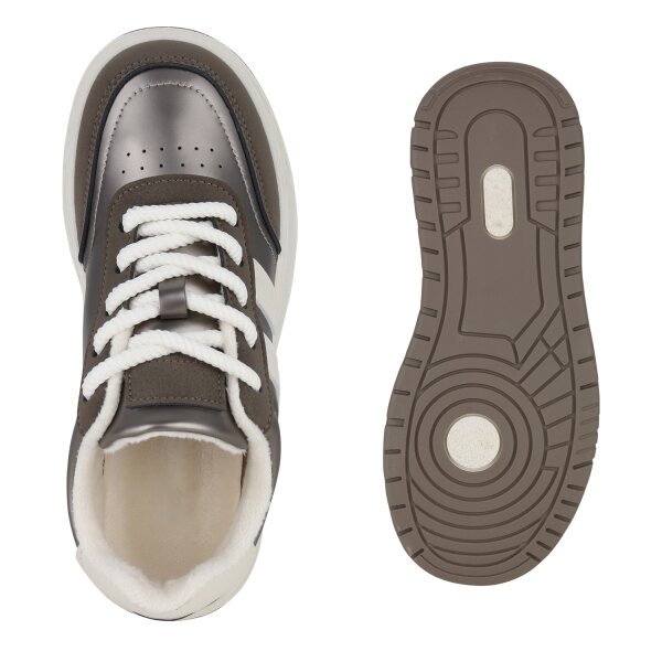 Stiefelparadies Damen Sneaker Low in Grau Metallic Auslauf
