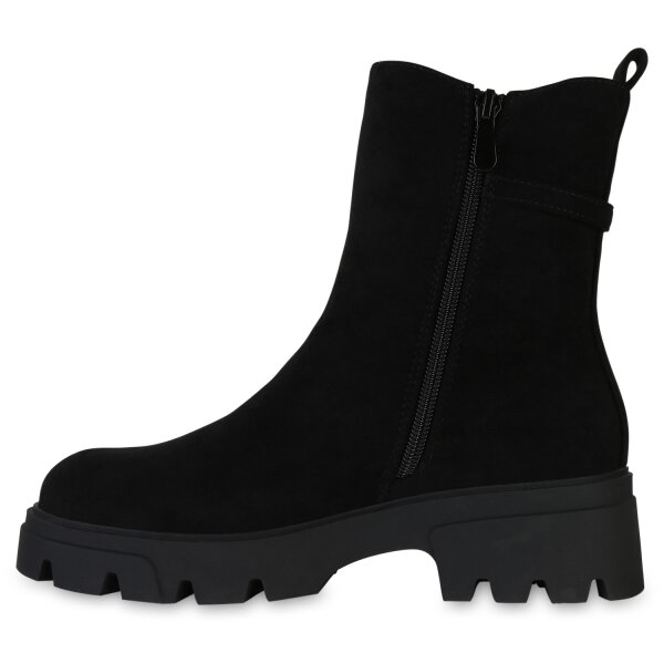 Stiefelparadies Damen Klassische Stiefeletten in Schwarz Velours