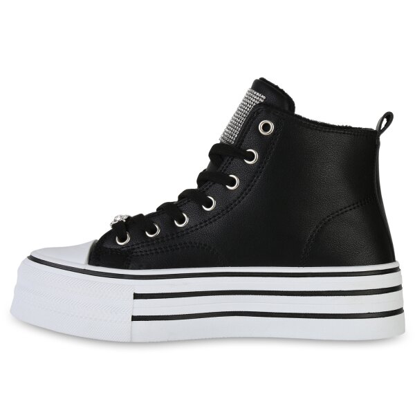 Stiefelparadies Damen Plateau Sneaker in Schwarz