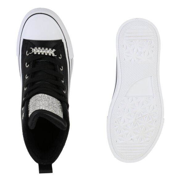 Stiefelparadies Damen Plateau Sneaker in Schwarz Schlussverkauf