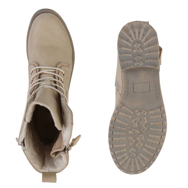 Stiefelparadies Damen Schnürstiefeletten in Beige Günstiger Verkauf