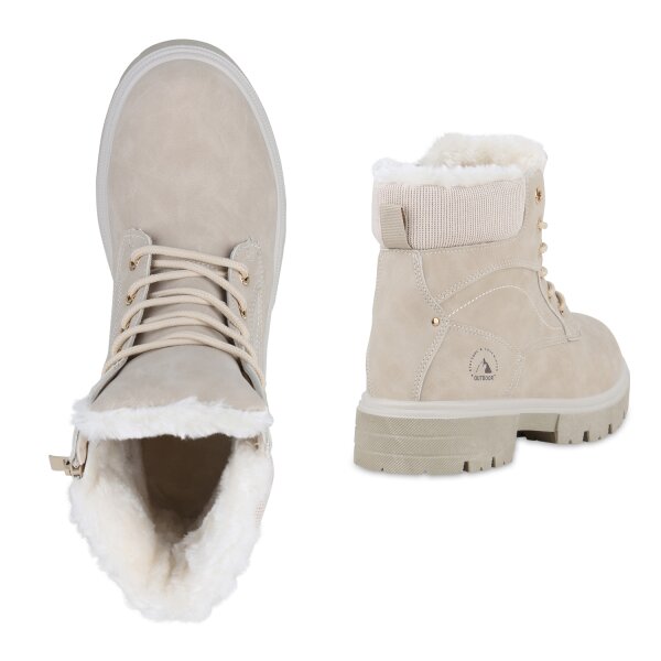 Stiefelparadies Damen Worker Boots in Beige im Angebot