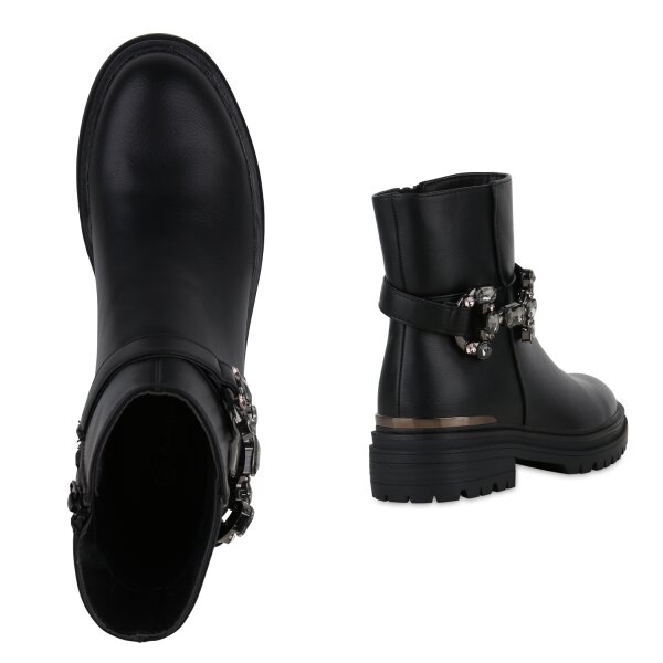 Stiefelparadies Damen Biker Boots in Schwarz Schlussverkauf