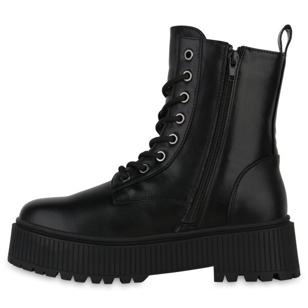 Stiefelparadies Damen Plateau Boots in Schwarz