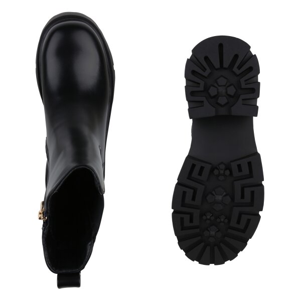Stiefelparadies Damen Plateau Boots in Schwarz im Angebot