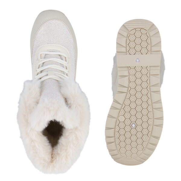 Stiefelparadies Damen Sneakerstiefel in Beige Schlussverkauf
