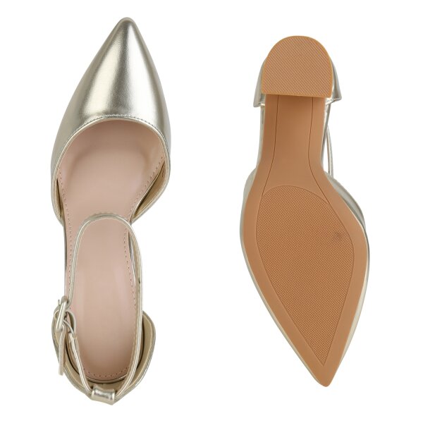 Stiefelparadies Damen Spitze Pumps in Gold Limitierter Zeitrabatt