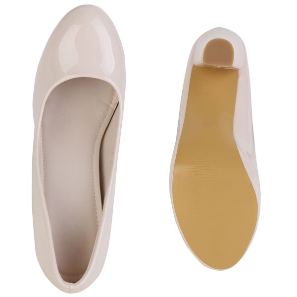 Stiefelparadies Damen Klassische Pumps in Beige Lack Verkauf