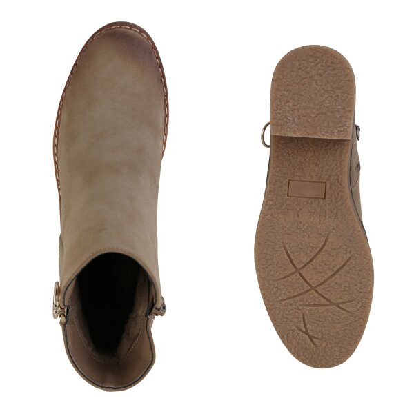 Stiefelparadies Damen Klassische Stiefeletten in Khaki Schlussverkauf