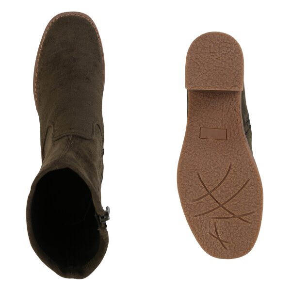 Stiefelparadies Damen Klassische Stiefeletten in Olivgrün Begrenztes Angebot