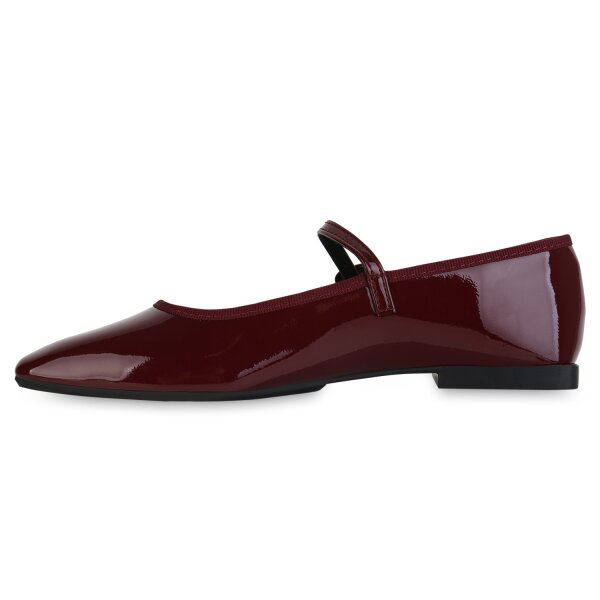 Stiefelparadies Damen Riemchenballerinas in Burgund Lack