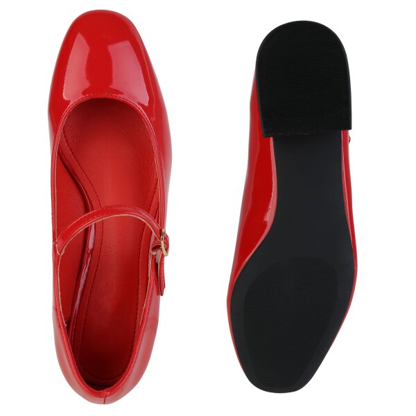 Stiefelparadies Damen Riemchenballerinas in Rot Lack Auslauf