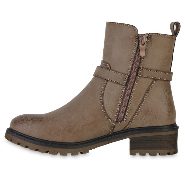 Stiefelparadies Damen Biker Boots in Khaki