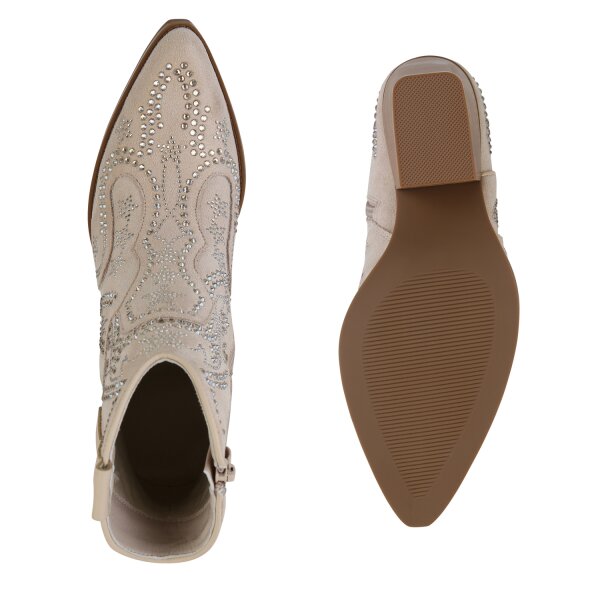 Stiefelparadies Damen Cowboy Boots in Beige Blitzverkäufe