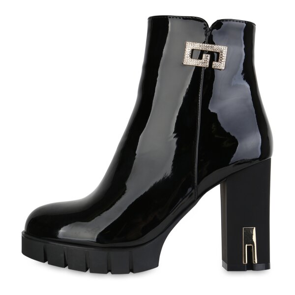 Stiefelparadies Damen Klassische Stiefeletten in Schwarz Lack Auslauf