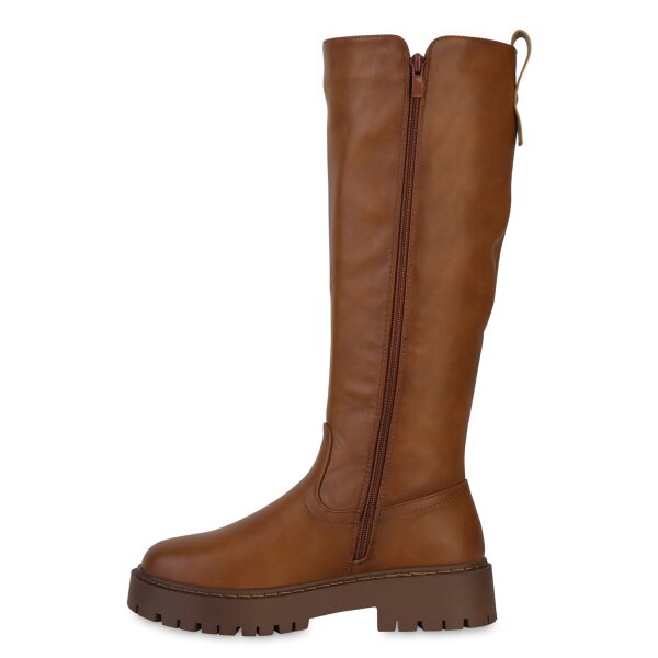 Stiefelparadies Damen Plateaustiefel in Hellbraun