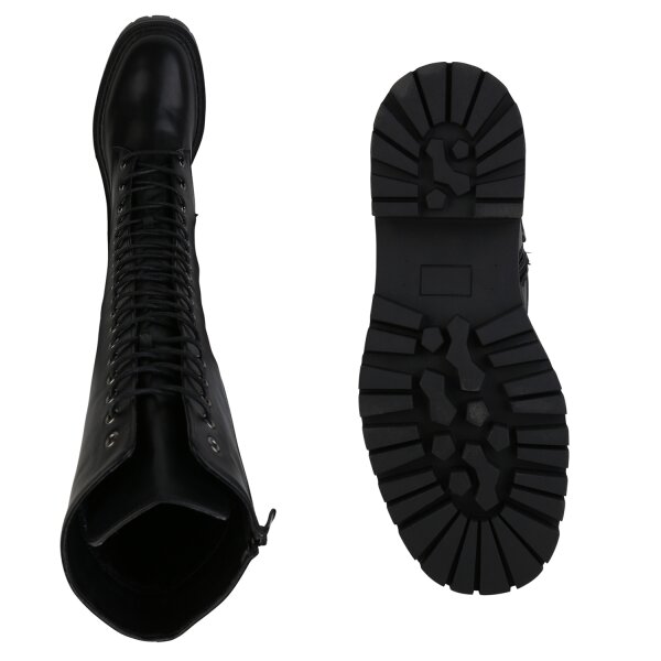 Stiefelparadies Damen Schnürstiefel in Schwarz Fabrikverkauf