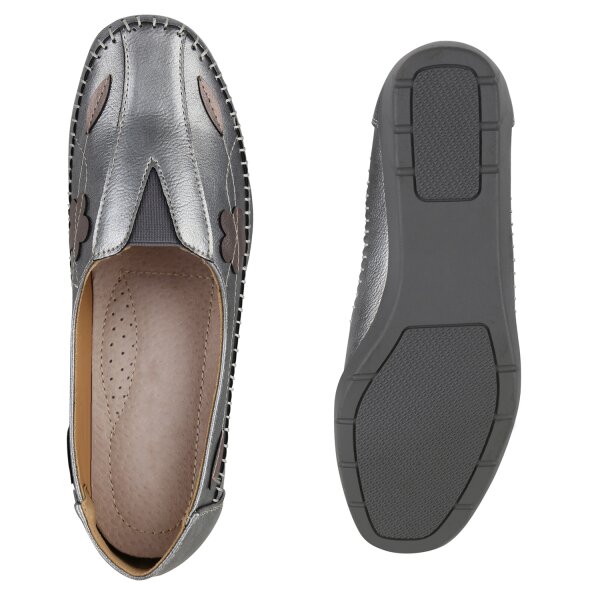 Stiefelparadies Damen Slip Ons in Grau Metallic Verkauf