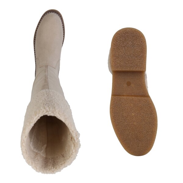 Stiefelparadies Damen Winterstiefel in Beige Fabrikverkauf