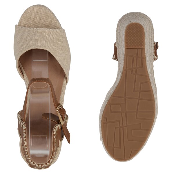 Stiefelparadies Damen Keilsandaletten in Beige Online
