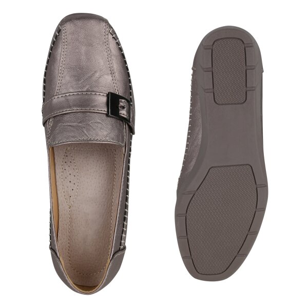 Stiefelparadies Damen Keilslippers in Bronze Metallic Auslauf