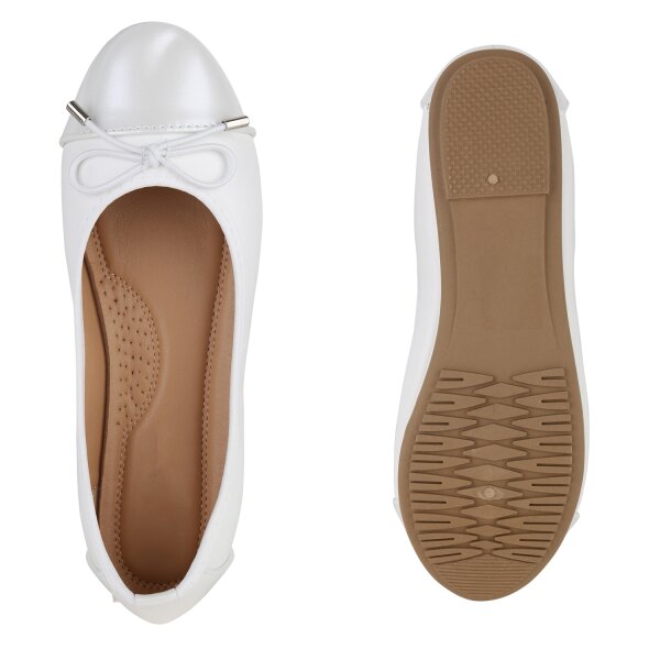 Stiefelparadies Damen Klassische Ballerinas in Weiss Lack im Angebot