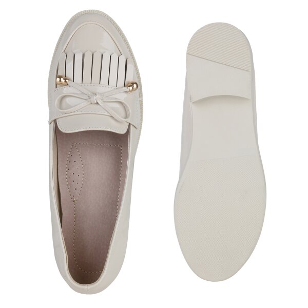 Stiefelparadies Damen Klassische Slippers in Beige Lack Meist gekauft