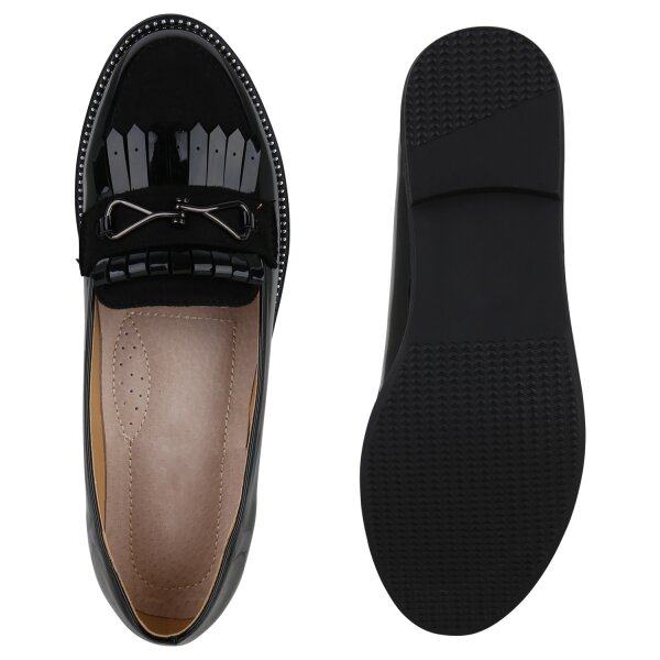 Stiefelparadies Damen Klassische Slippers in Schwarz Lack Blitzverkäufe