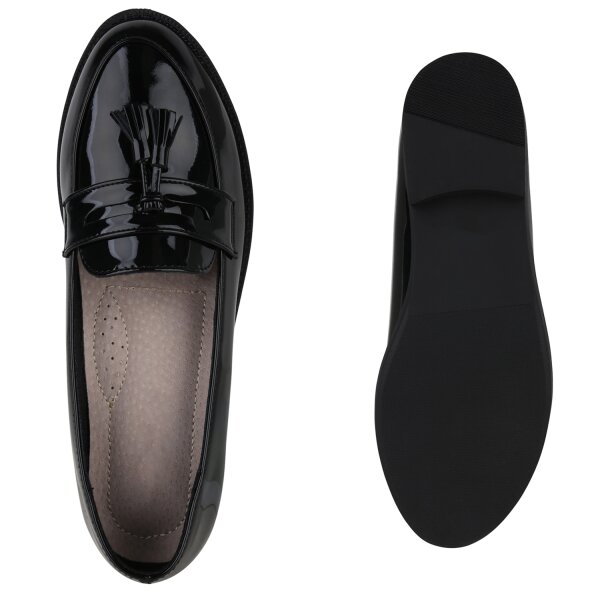 Stiefelparadies Damen Klassische Slippers in Schwarz Lack Outlet