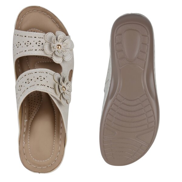 Stiefelparadies Damen Komfort Sandalen in Beige Auslauf