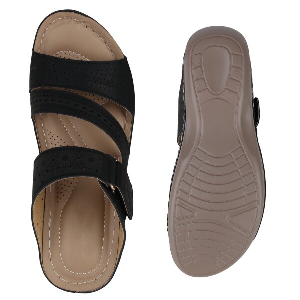 Stiefelparadies Damen Komfort Sandalen in Schwarz Schlussverkauf