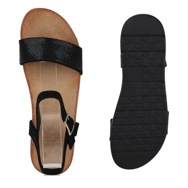 Stiefelparadies Damen Komfort Sandalen in Schwarz Günstiger Verkauf