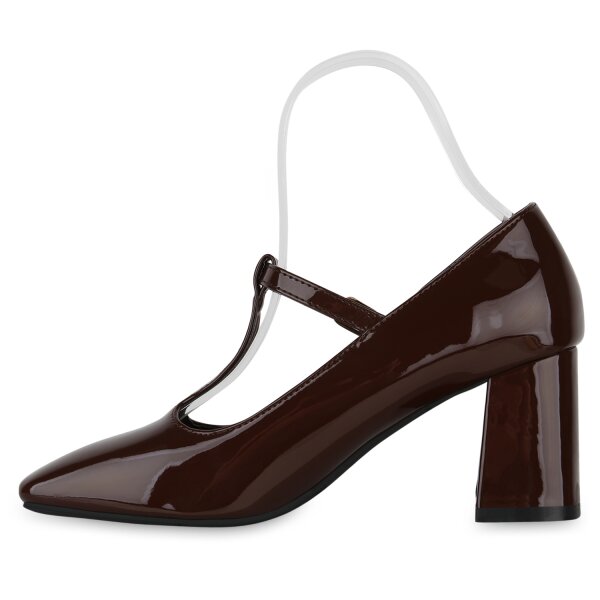 Stiefelparadies Damen Mary Janes in Dunkelbraun Lack