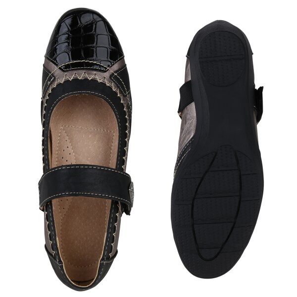 Stiefelparadies Damen Mary Janes in Schwarz Kroko Lack Auslauf