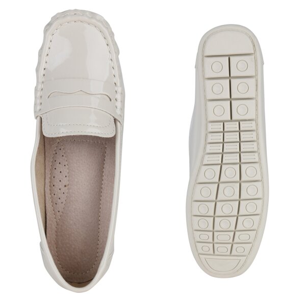Stiefelparadies Damen Mokassins in Beige Lack im Angebot