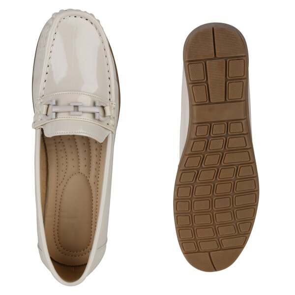 Stiefelparadies Damen Mokassins in Beige Lack Schlussverkauf
