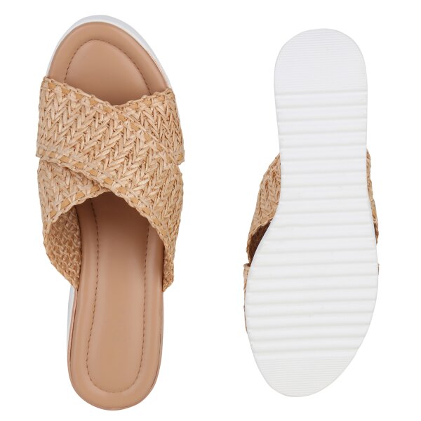 Stiefelparadies Damen Pantoletten in Beige Günstiger Verkauf