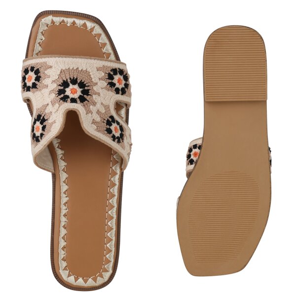 Stiefelparadies Damen Pantoletten in Beige Mehrfarbig Fabrikverkauf