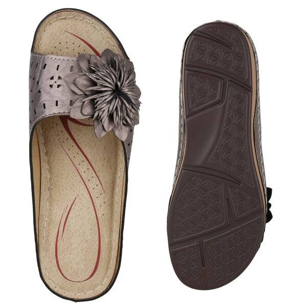 Stiefelparadies Damen Pantoletten in Grau Metallic Auslauf