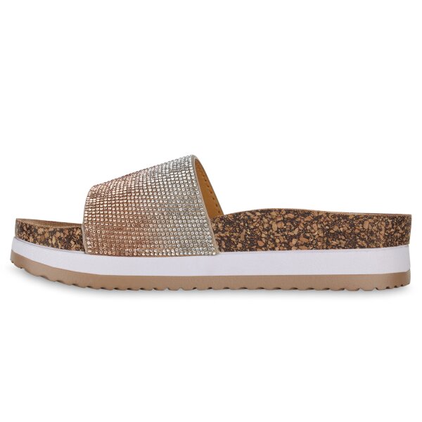 Stiefelparadies Damen Pantoletten in Rose Gold