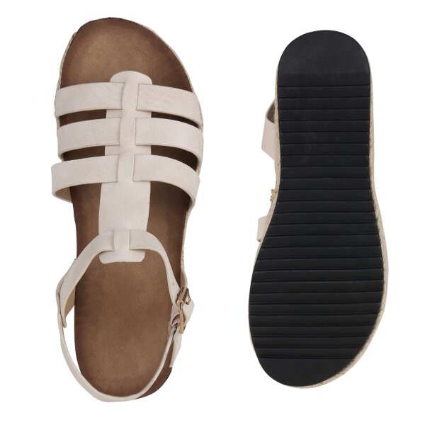 Stiefelparadies Damen Plateau Sandaletten in Beige im Angebot