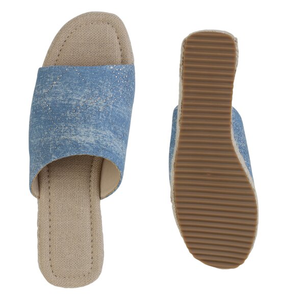 Stiefelparadies Damen Plateau Sandaletten in Blau Denim Schlussverkauf