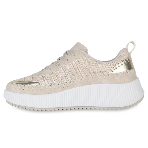 Stiefelparadies Damen Plateau Sneaker in Beige Metallic