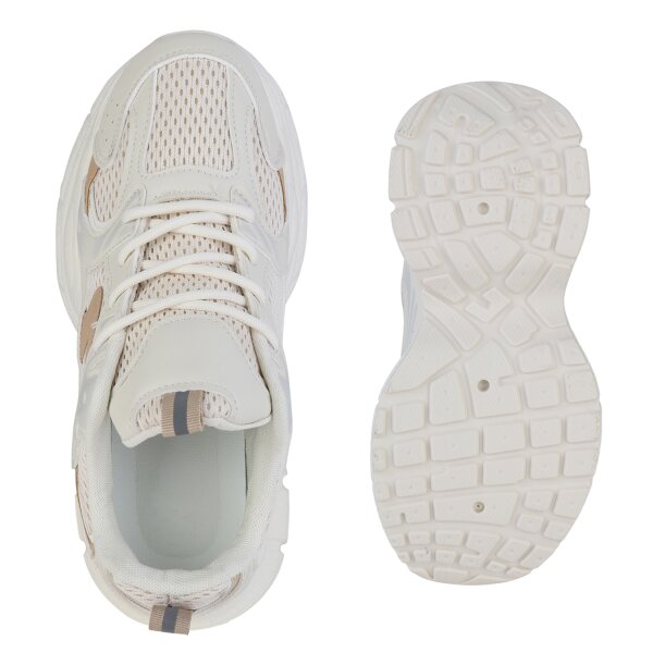 Stiefelparadies Damen Plateau Sneaker in Creme Hellbraun Angebote