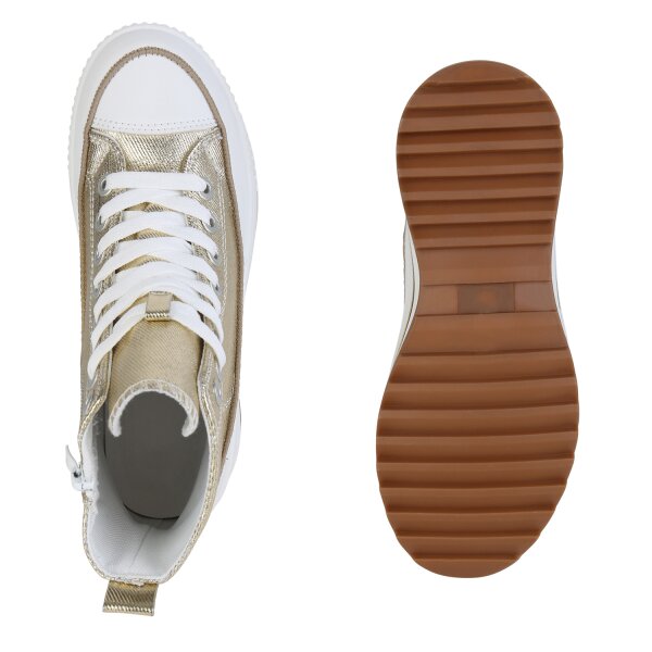 Stiefelparadies Damen Plateau Sneaker in Gold Hotsell