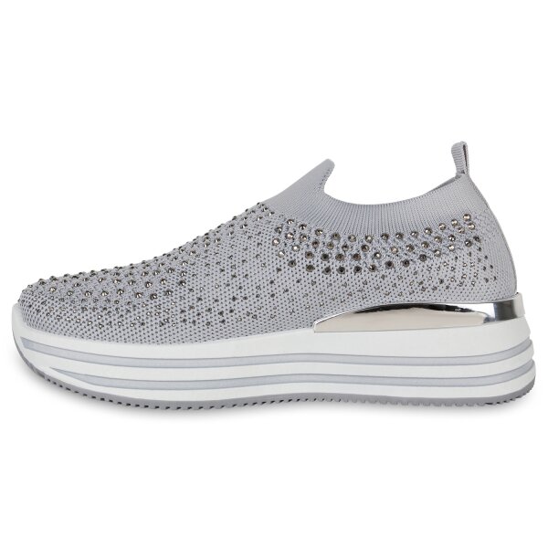 Stiefelparadies Damen Plateau Sneaker in Grau